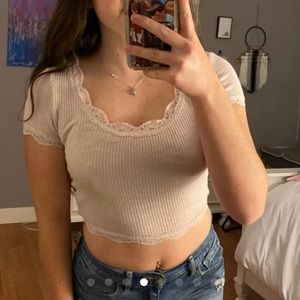 Pink Lace Garage Cropped T shirt